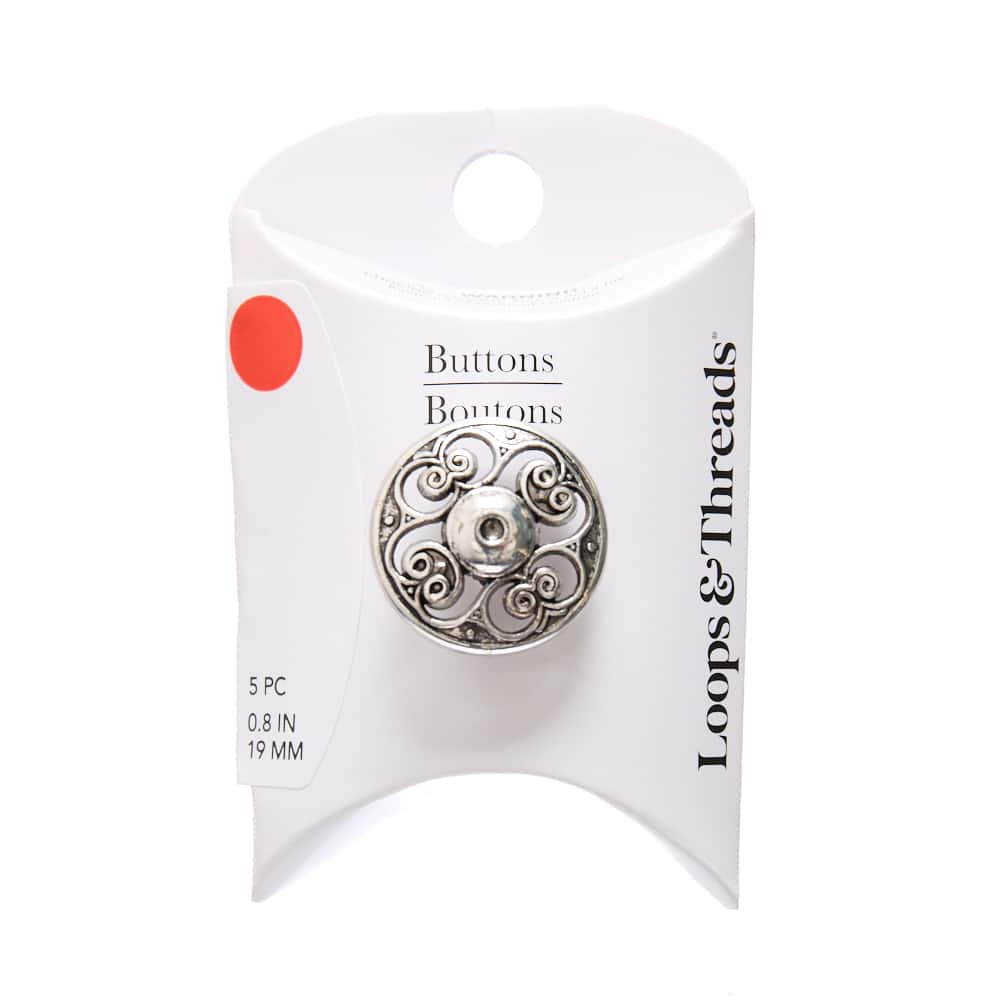 19mm Antique Silver Filigree Cut Round Metal Buttons, 5ct. by Loops & Threads®