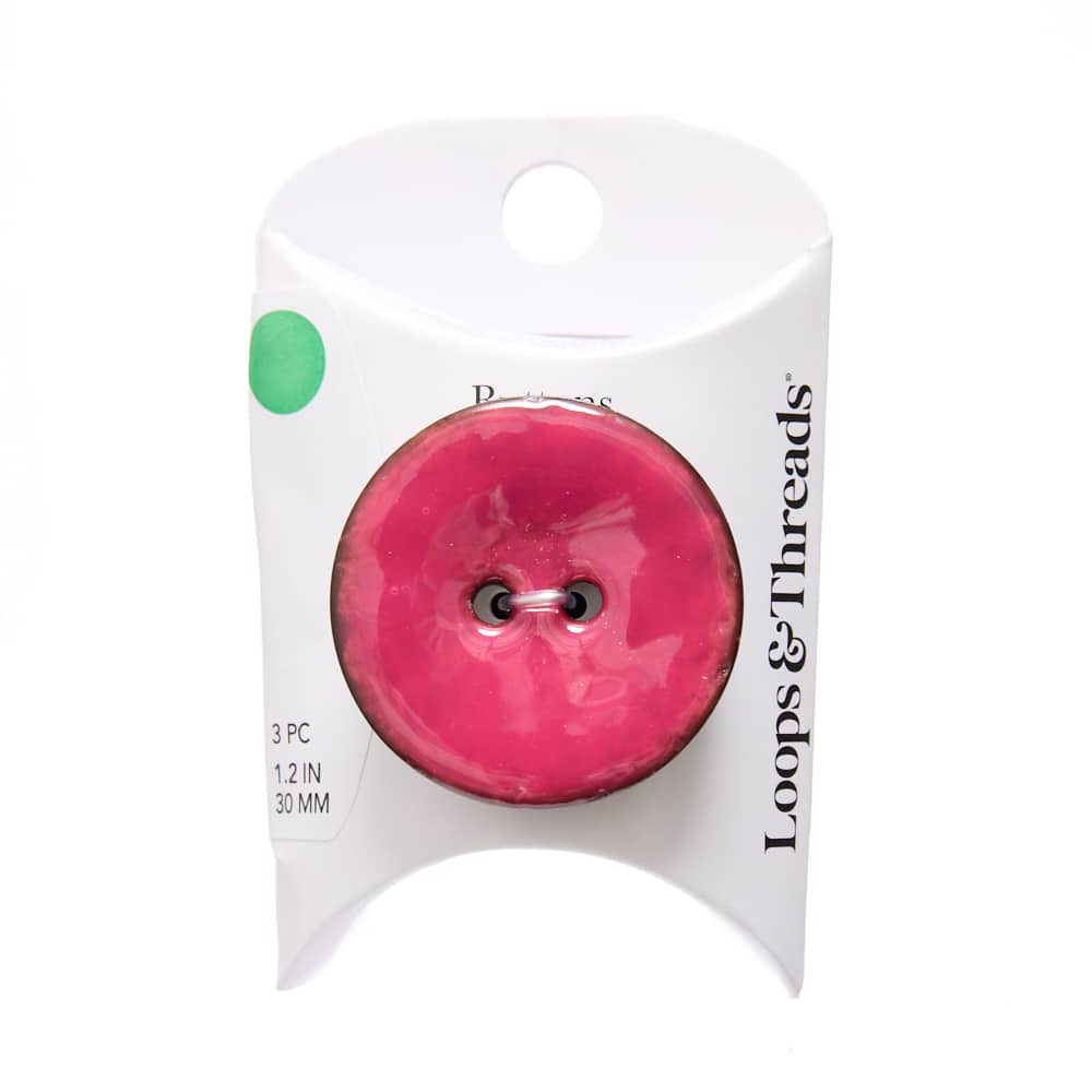 30mm Hot Pink Round Coconut Buttons, 3ct. by Loops & Threads®