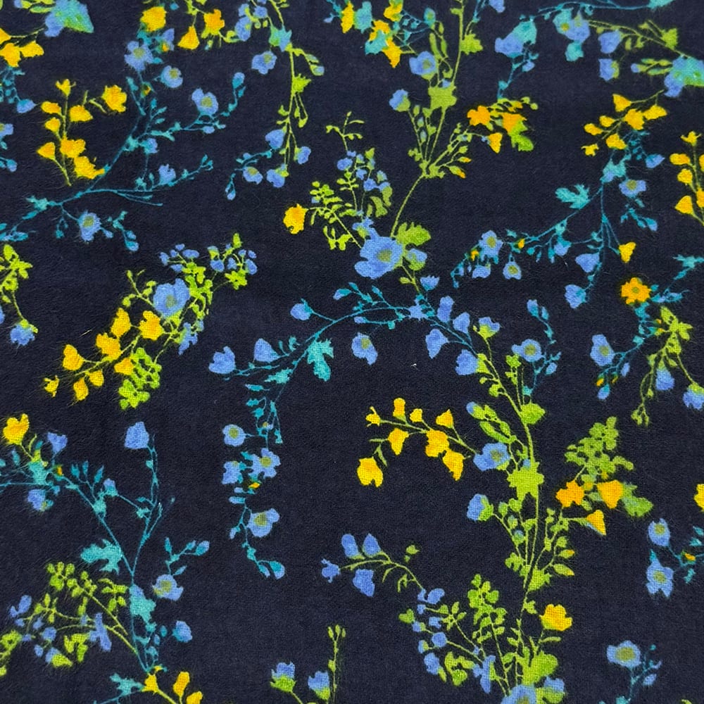 Feldman Navy Mepia Floral Yarn-Dyed Cotton Flannel Fabric