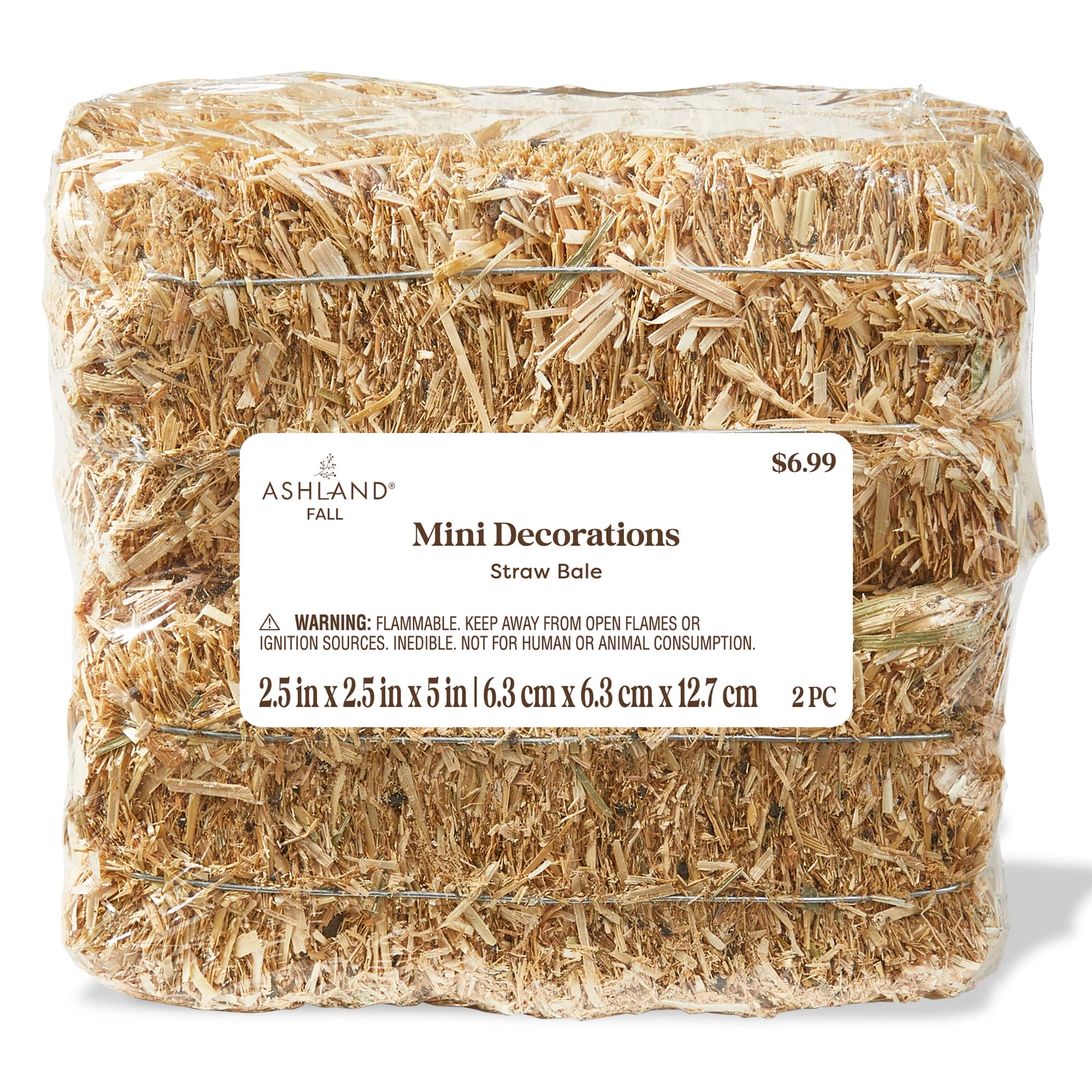 2.5" x 2.5" x 5" Straw Bale Mini Decorations, 2ct. by Ashland®