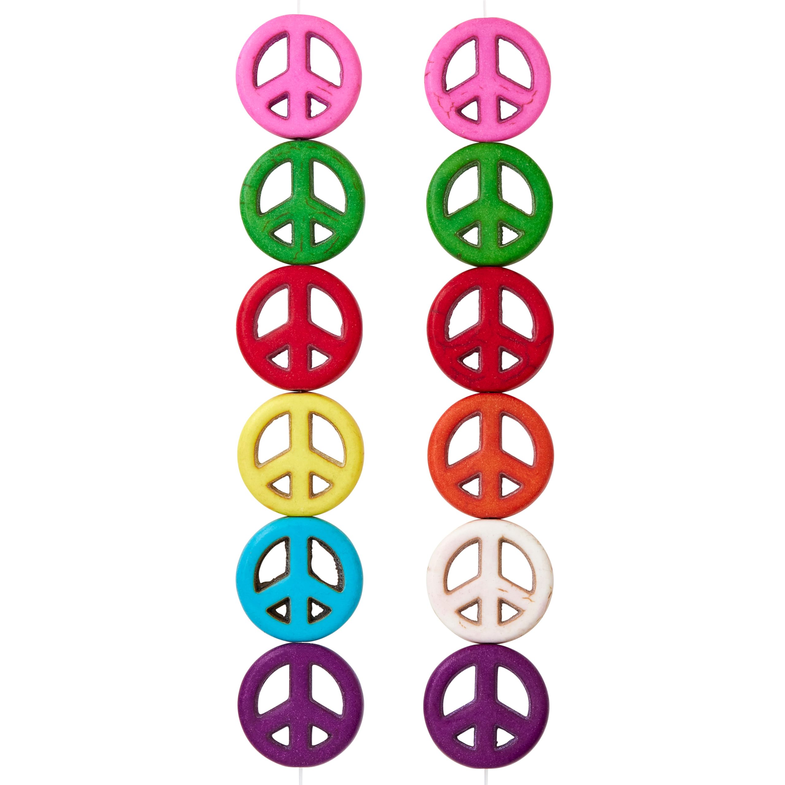 Multicolor Dyed Reconstituted Stone Peace Sign Beads, 15mm by Bead Landing™ - Image 3