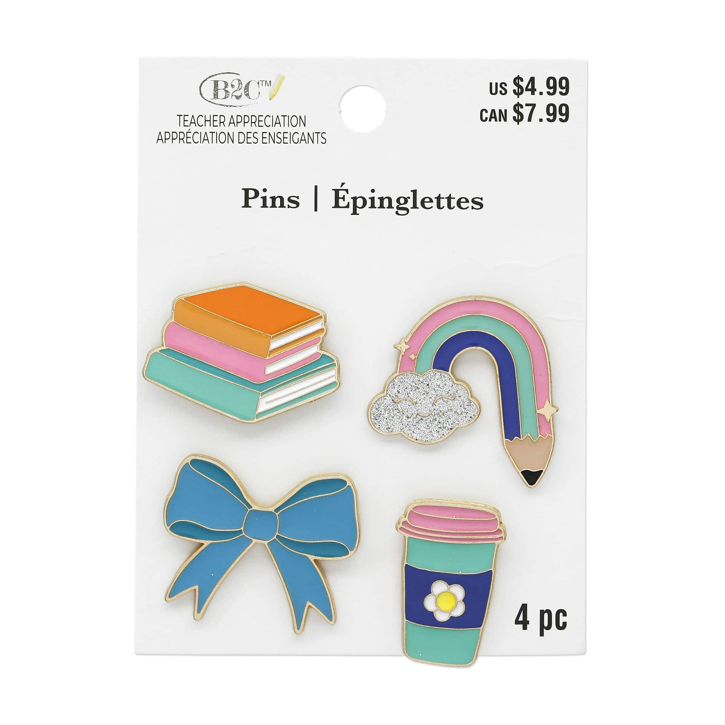 Teacher Metal Pins, 4ct. by B2C™ - Image 2