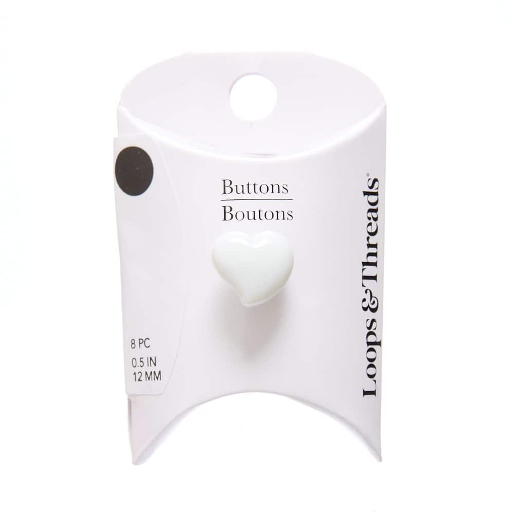 12mm White Heart Shank Buttons, 8ct. by Loops & Threads®